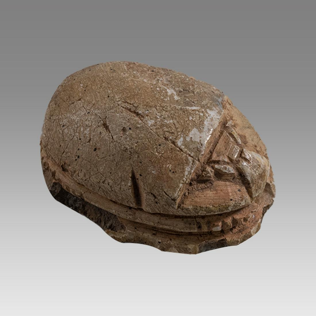 Ancient Egyptian Steatite stone Scarab c.1500-1100 BCE.: Ancient Egyptian Steatite stone Scarab c.1500-1100 BCE. Size 21 x 15 mm. Glazed steatite scarab New Kingdom with stealized beatle back. Provenance: Ex Secret Eyes Gallery New York 1970's-1980's.
