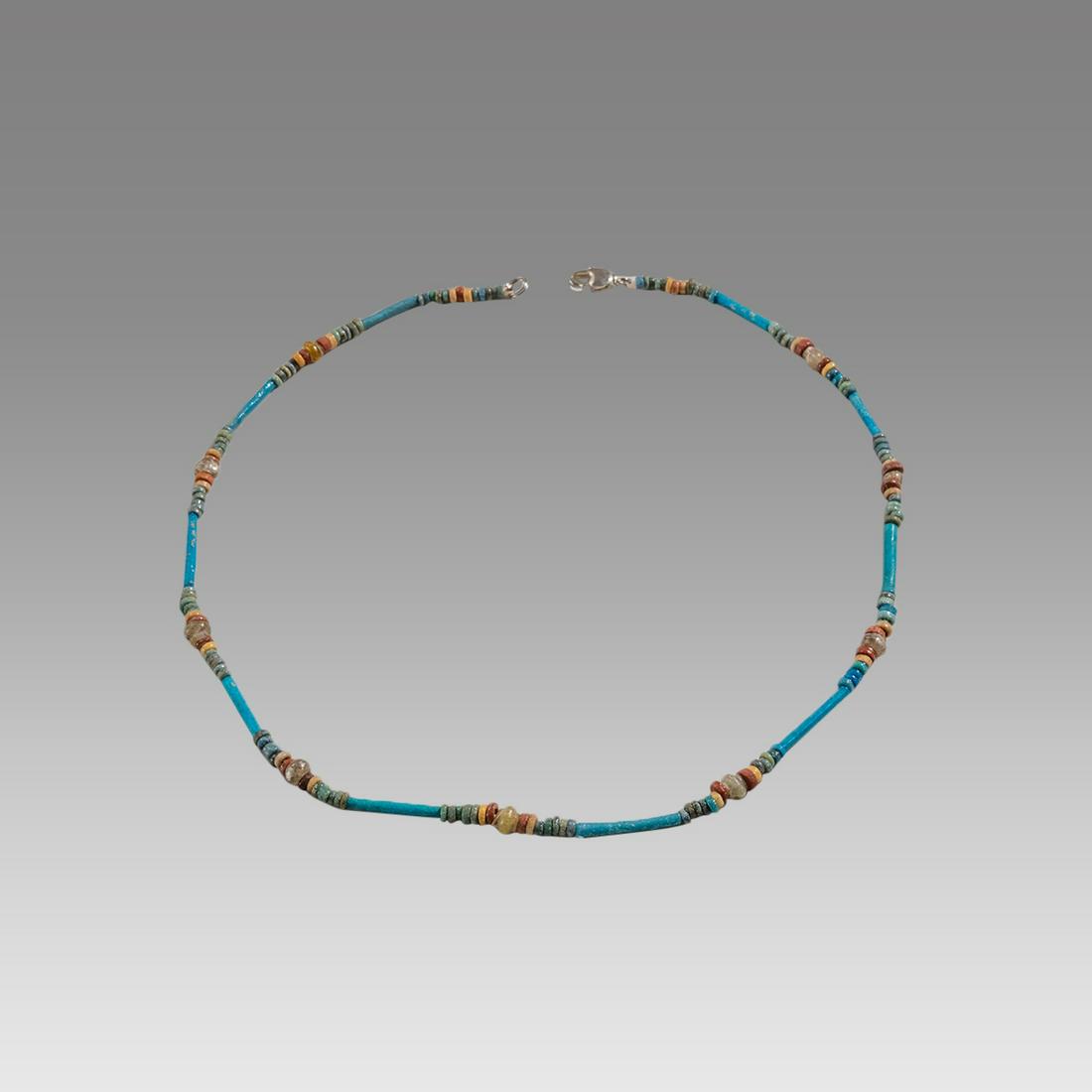 Ancient Egyptian Faience Bead Necklace c.300-50 BC.: Ancient Egyptian Faience Bead Necklace c.300-50 BC. Size 18 1/2 inches length. Great Looking single strand Faience Bead necklace. wearable. Provenance: Ex Secret Eyes Gallery New York 1970's-1980's