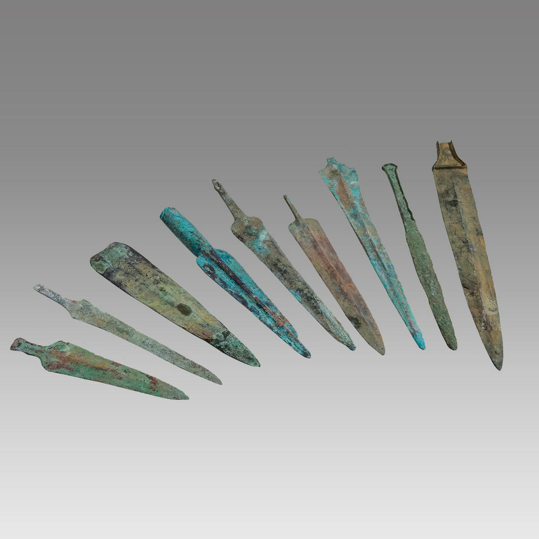 Lot of 9 Ancient Luristan Bronze Spears and Daggers c.1200 BC. (1 of 2)