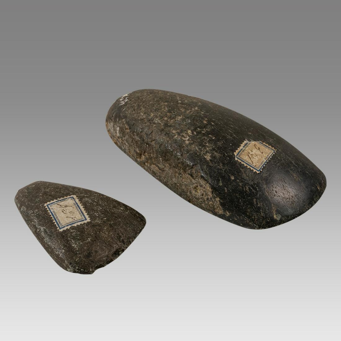 Two Neolithic Axe or Adze Blades  Denmark, Northern Europe.  Ca. 6000-3000 B.C. (1 of 2)