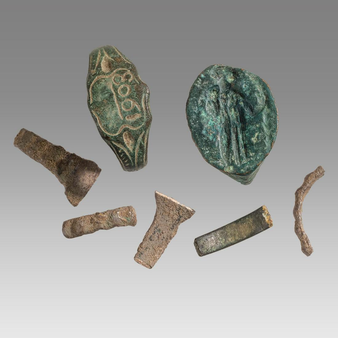 Lot of 2 Ancient Two Broken Byzantine Rings Ca. 12th to 14th  century A.D. (1 of 2)