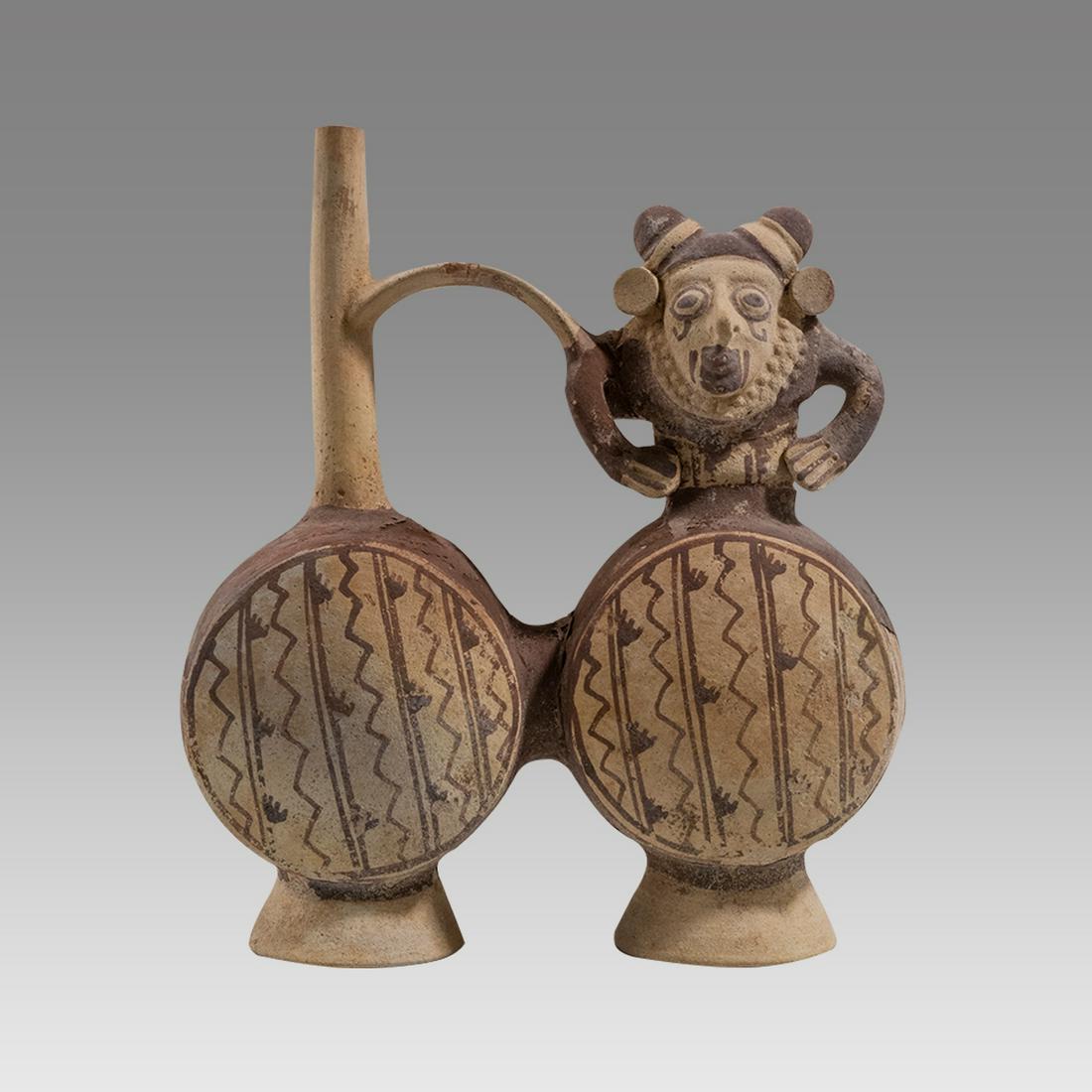 Ancient Pre Columbian Chancay Double Vessel with Figure c.800 CE. (1 of 3)
