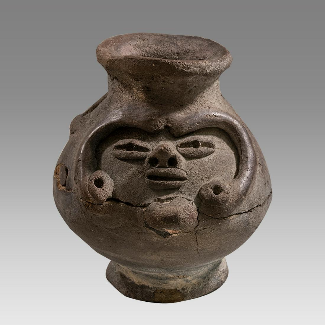 Pre-Columbian, Ecuador, Manteno Vessel with Shaman Face and Snake, ca. 500 AD â€“ 1000 AD. (1 of 4)