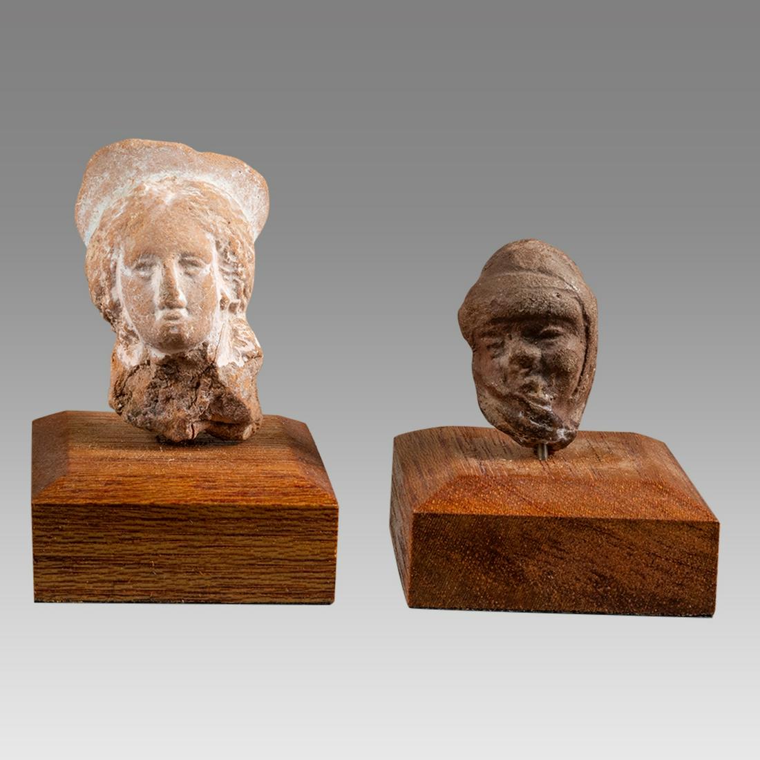 Lot of 2 Ancient Greek, Roman Terracotta Heads c.3rd cent BC. 2nd century AD, (1 of 4)