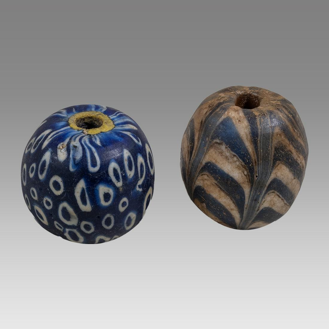 Lot of 2 Indonesian Large Mosaic Glass Beads c.8th-12th cent AD. (1 of 3)