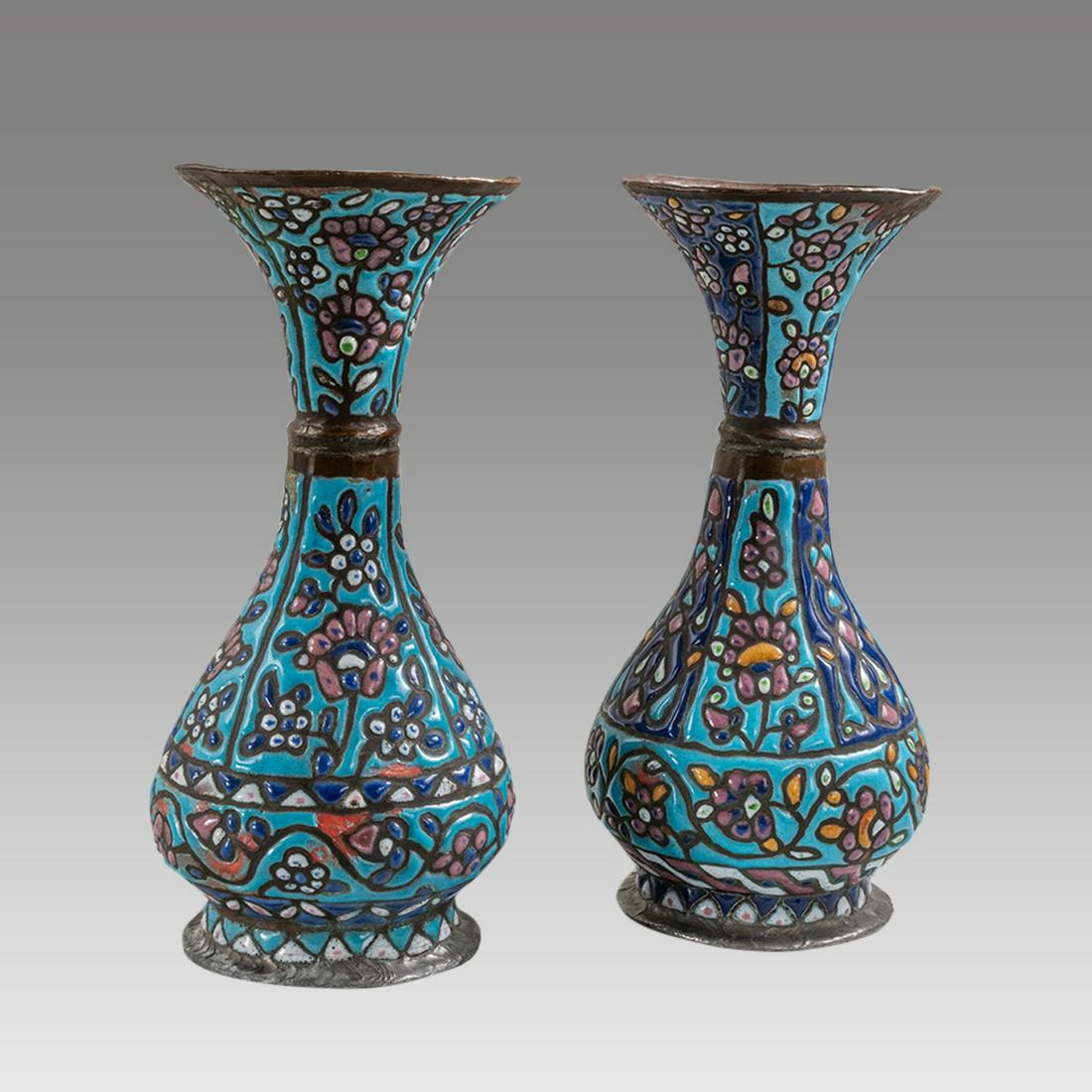 Pair of 19th century Syrian Enamel on Copper Vases. (1 of 3)