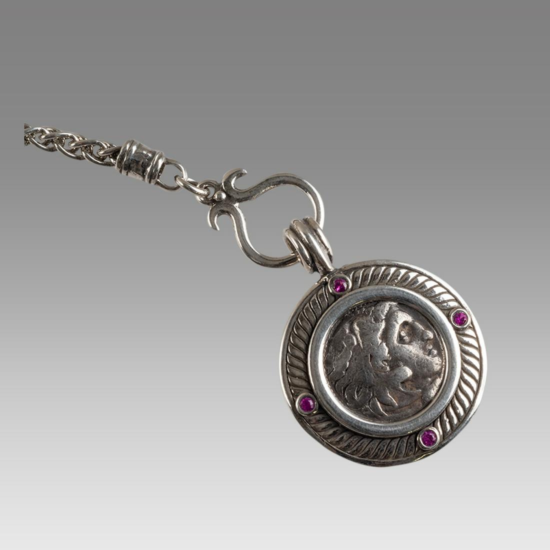 Ancient Greek Silver Coin Alexander Set in Silver Necklace c.323 BC. (1 of 2)