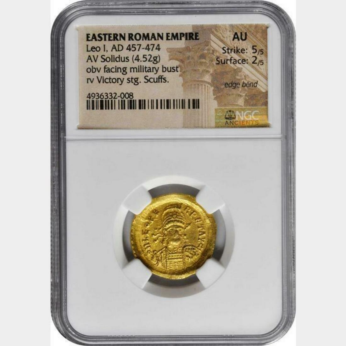 LEO I, A.D. 457-474. AV Solidus (4.52 gms), Constantinople Mint, 10th Officina, A.D. 462 or 466. NGC (1 of 2)