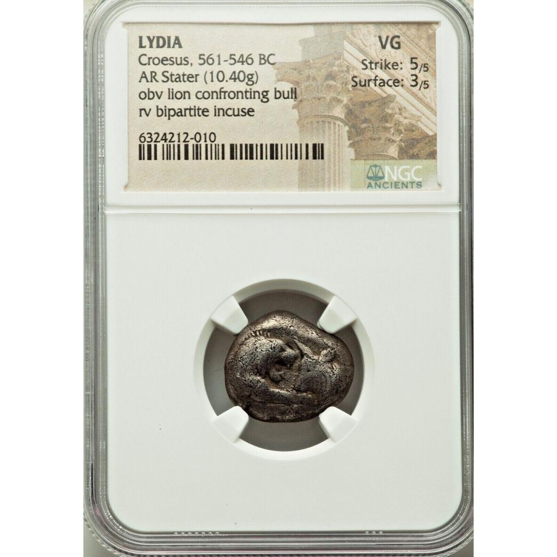 LYDIAN KINGDOM. Croesus (ca. 561-546 BC). AR stater (19mm, 10.40 gm). NGC (1 of 2)