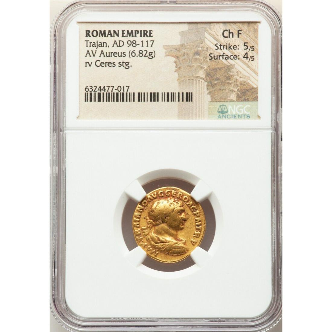Trajan (AD 98-117). AV aureus (20mm, 6.82 gm, 7h). NGC (1 of 2)