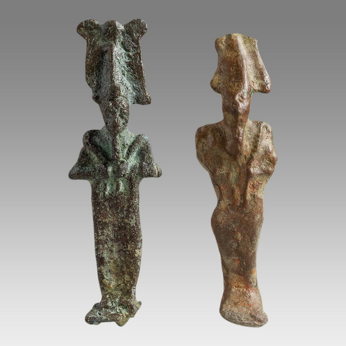 Lot of 2 Ancient Egyptian Bronze Osiris Figures c.26th Dynasty, ca 672 to 525 BC. (1 of 2)