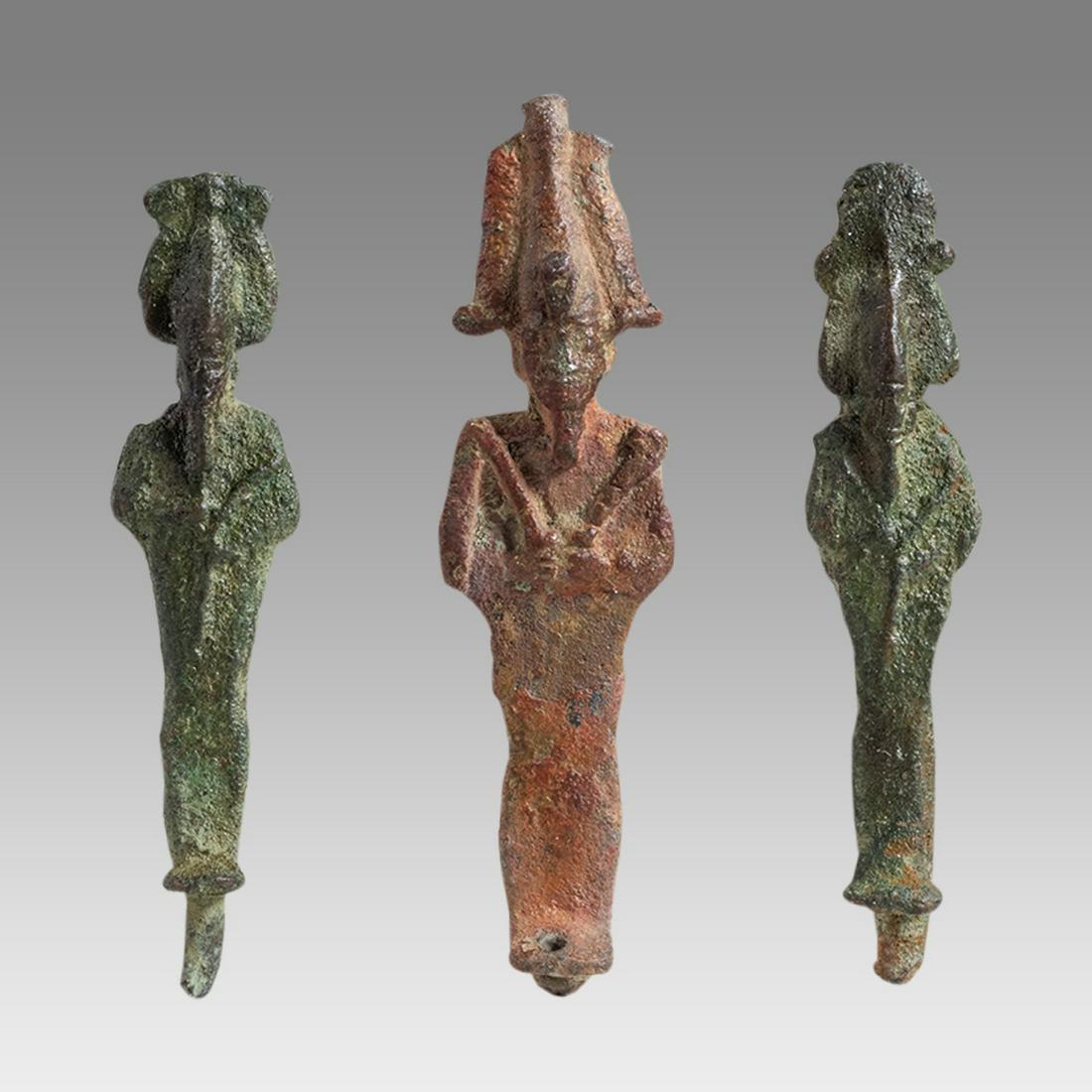Lot of 3 Ancient Egyptian Bronze Osiris Figures c.26th Dynasty, ca 672 to 525 BC. (1 of 2)