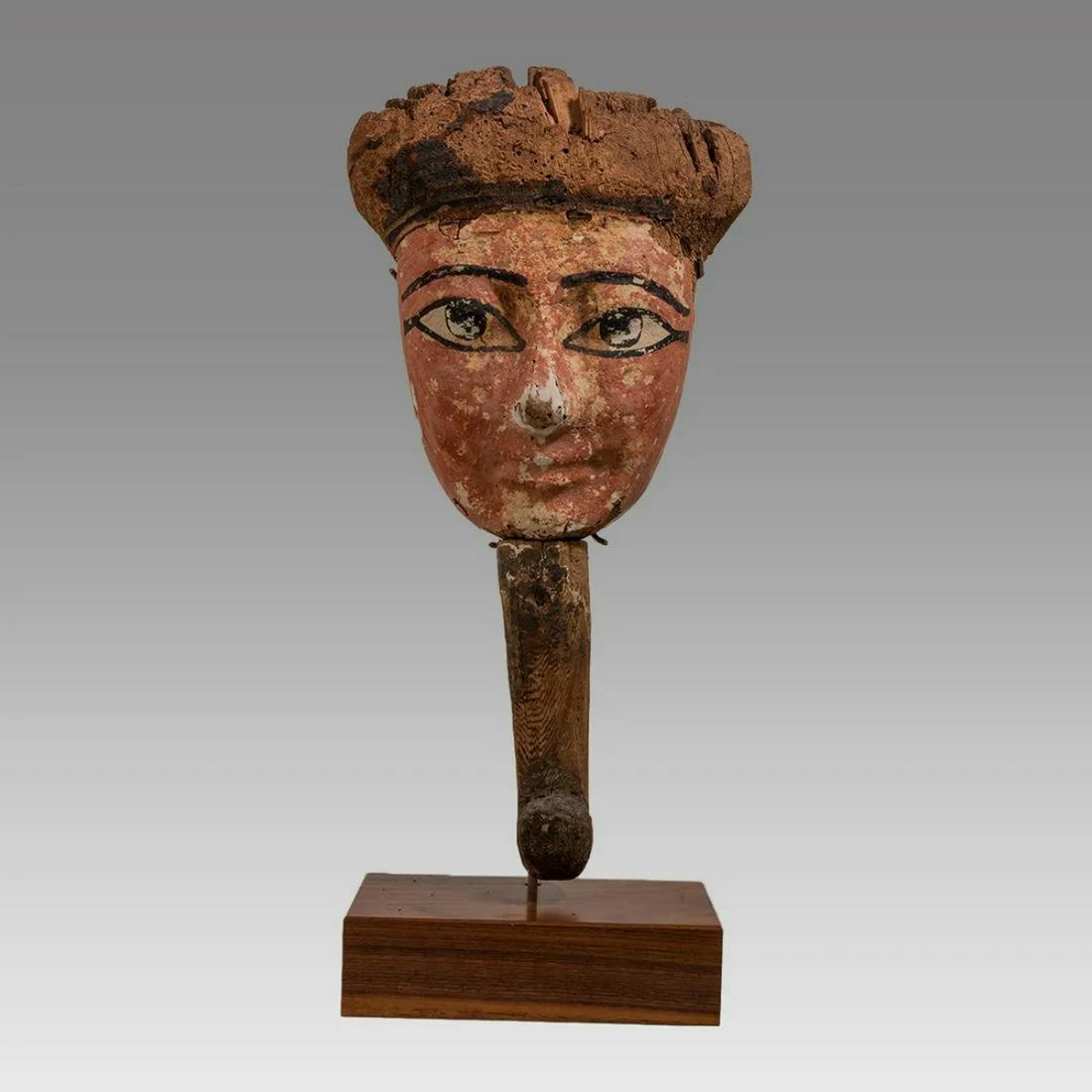 Ancient Egyptian Polychrome Wooden Mummy Mask, Late Period, ca. 664-332 BC. (1 of 4)