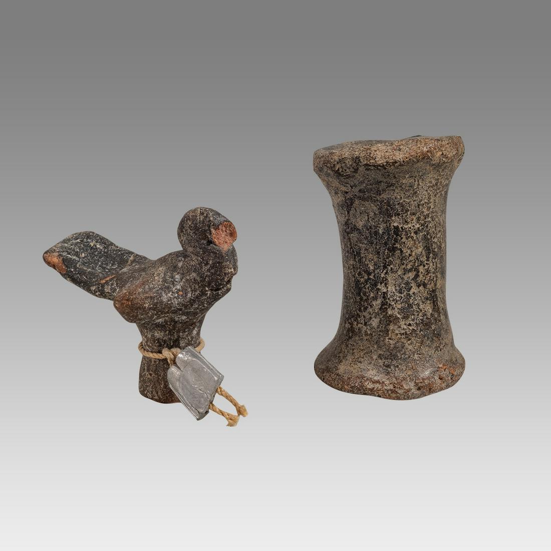 Ancient Etruscan/Villanovan burnished impasto terracotta spindle and rooster figurine c.3rd century (1 of 2)
