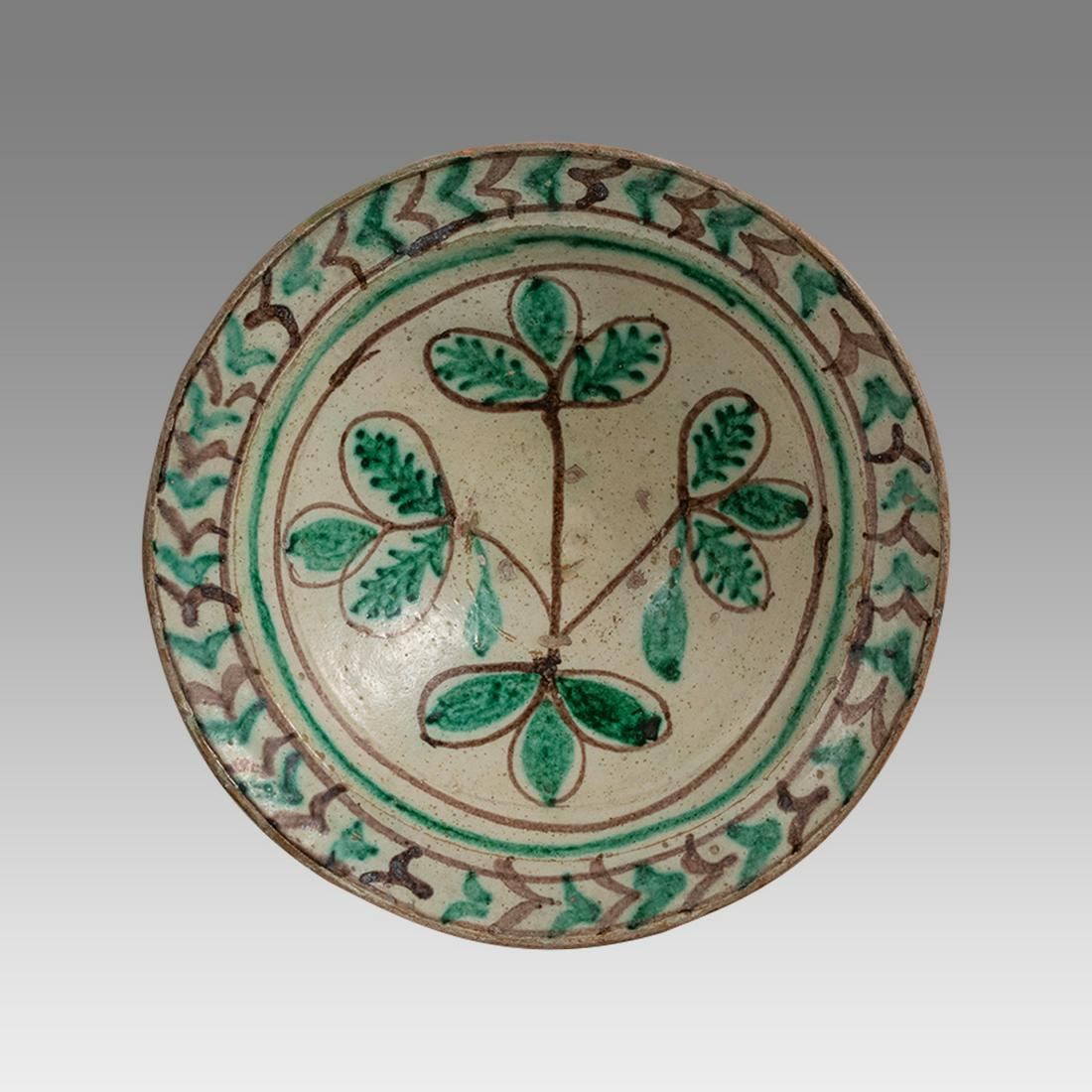 Large Antique Spanish Granada Earthenware Bowl. (1 of 2)