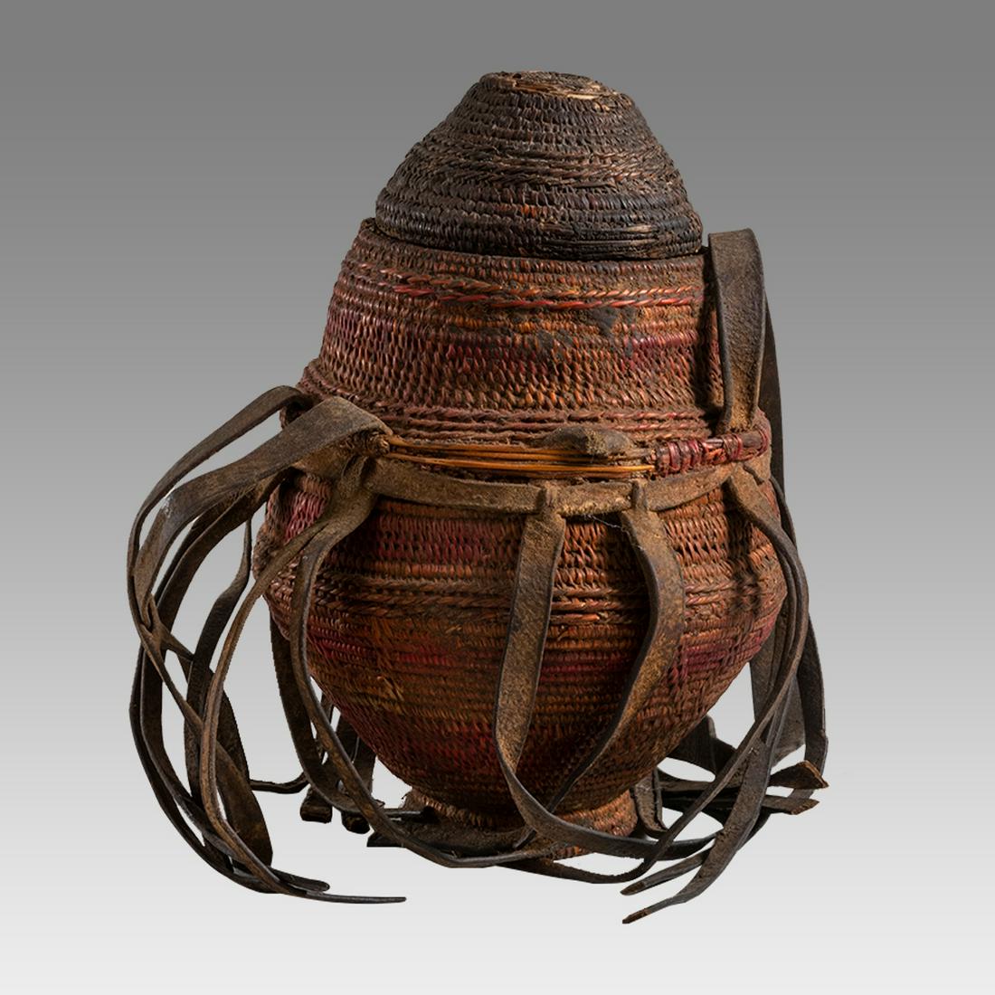Antique Ethiopian Fiber canister from southern Ethiopia.: Antique Ethiopian Fiber canister from southern Ethiopia. Size 9 3/4 inches tall. Provenance Ex Private MD collection acquired from ex Tribal Mania