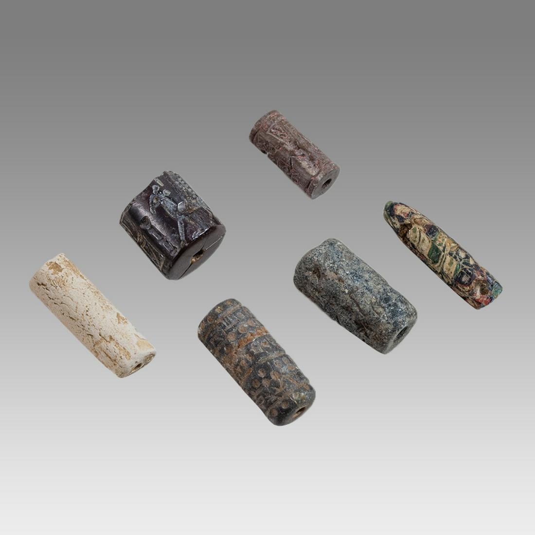 Lot of 6 Near eastern Style Stone Cylinder Seals. (1 of 2)