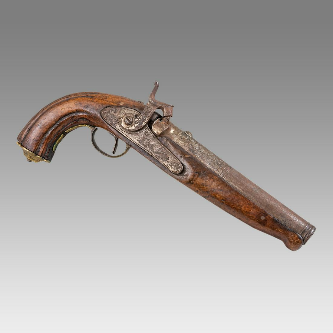 Late 18th early 19th century Turkish Ottoman Flint Lock Pistol.: Late 18th early 19th century Turkish Ottoman Flint Lock Pistol. Size 13 1/2 inches length. Provenance: Ex Secret Eyes Gallery New York 1970's-1980's.
