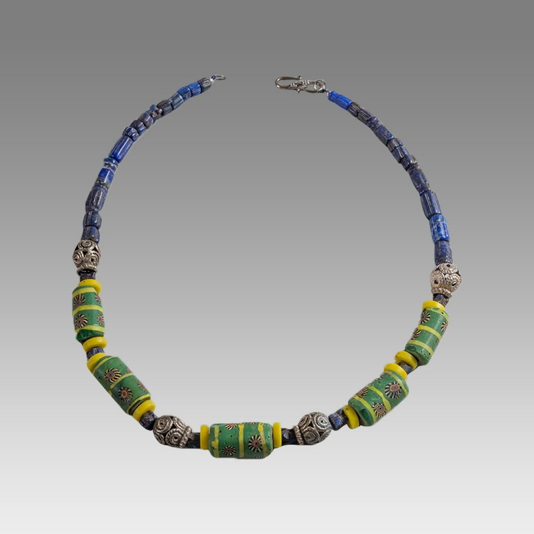 Middle Eastern Mosaic Glass and Lapis Bead Necklace. (1 of 1)