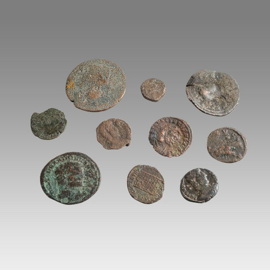 Lot of 10 Ancient Roman Bronze coins c.2nd-3rd century AD. (1 of 2)