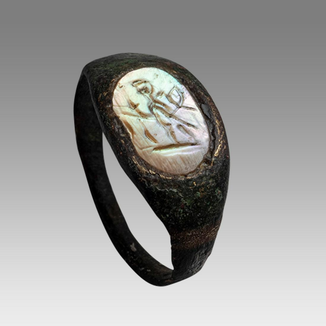 Ancient Roman Bronze Ring With Intaglio c.2nd century AD. (1 of 2)