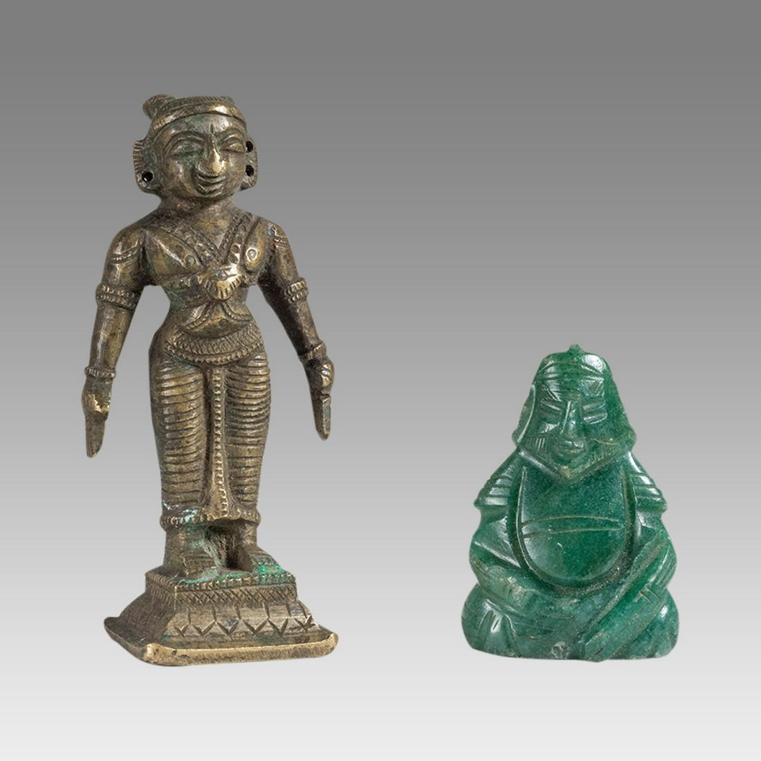 Chinese Jade Buddha and Indian Cast Bronze Deity. (1 of 2)