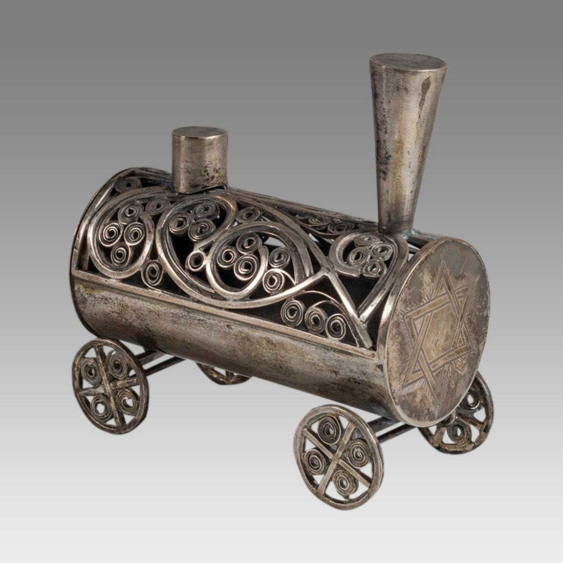 Russian, Judaica Silver Train Form Besamim box Marked AP 84. (1 of 2)