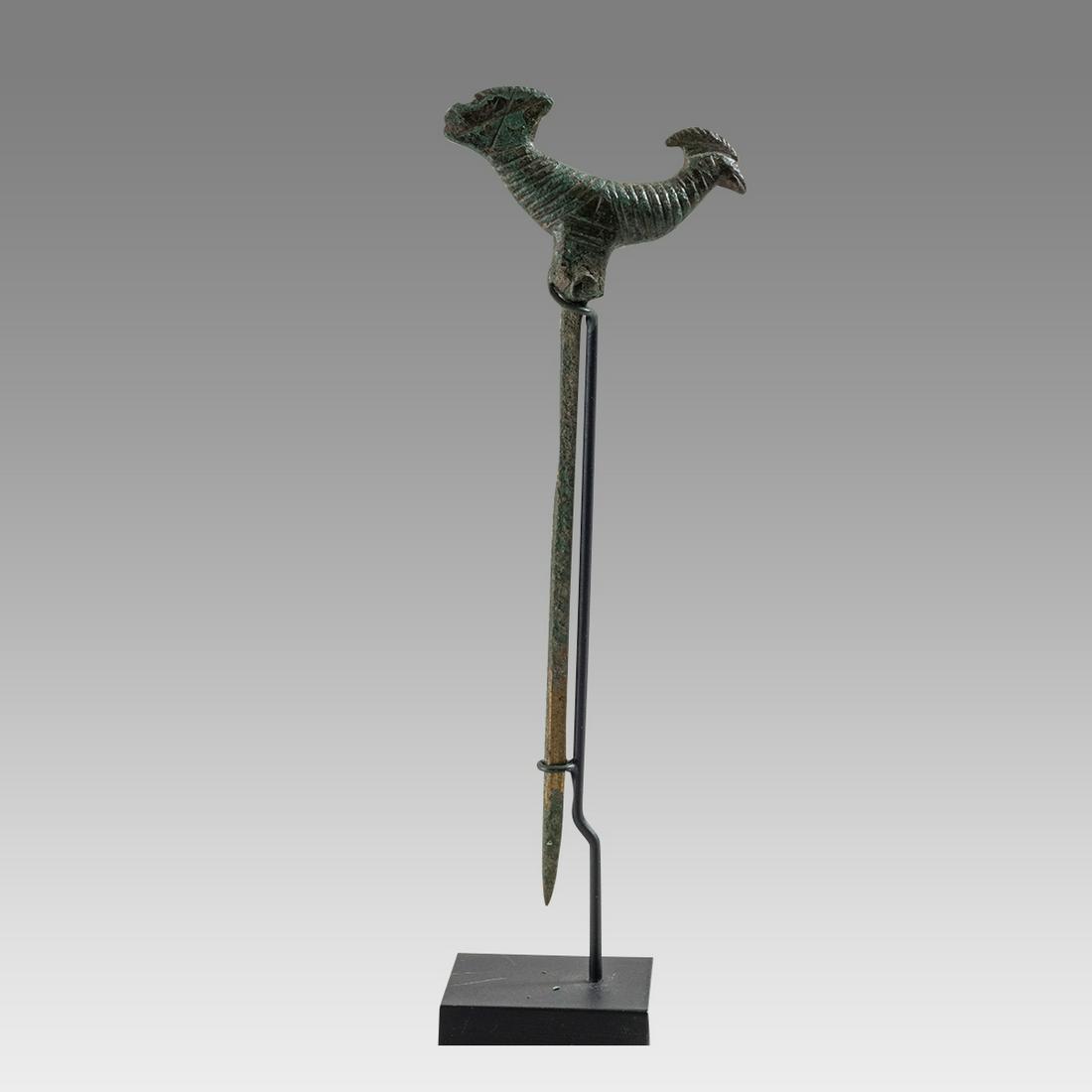 Ancient Roman Bronze Rooster Hair Pin 2nd cent AD. (1 of 2)