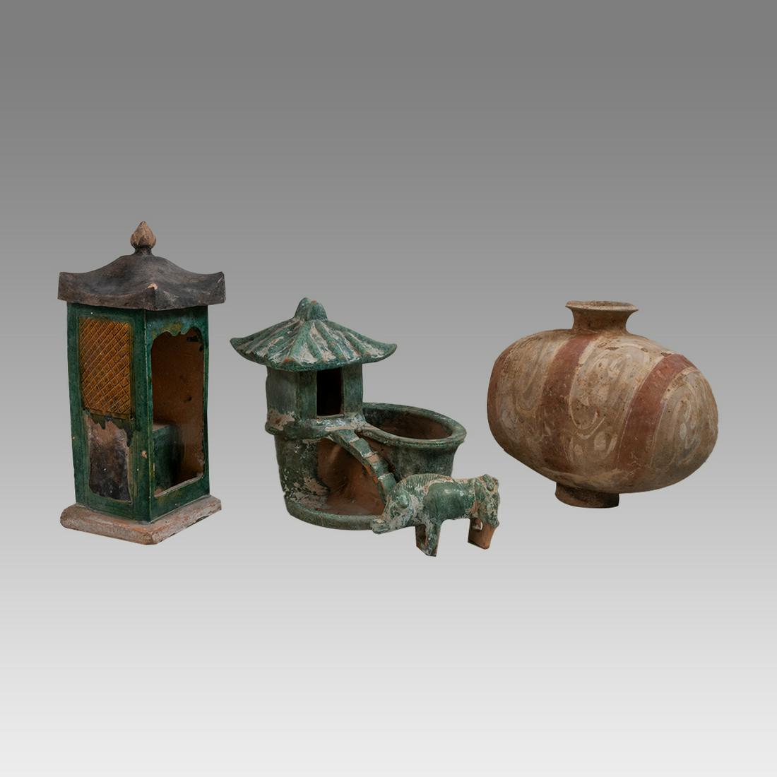 Lot of 3 Han, Ming Dynasty Chinese Pottery Houses, Vessel. (1 of 3)