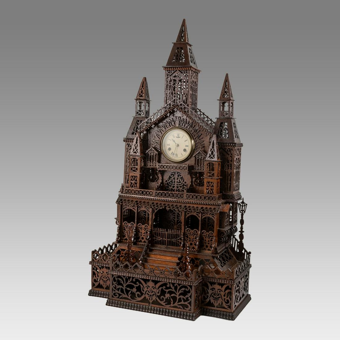Large Chinese Wood Mantle Clock. (1 of 3)