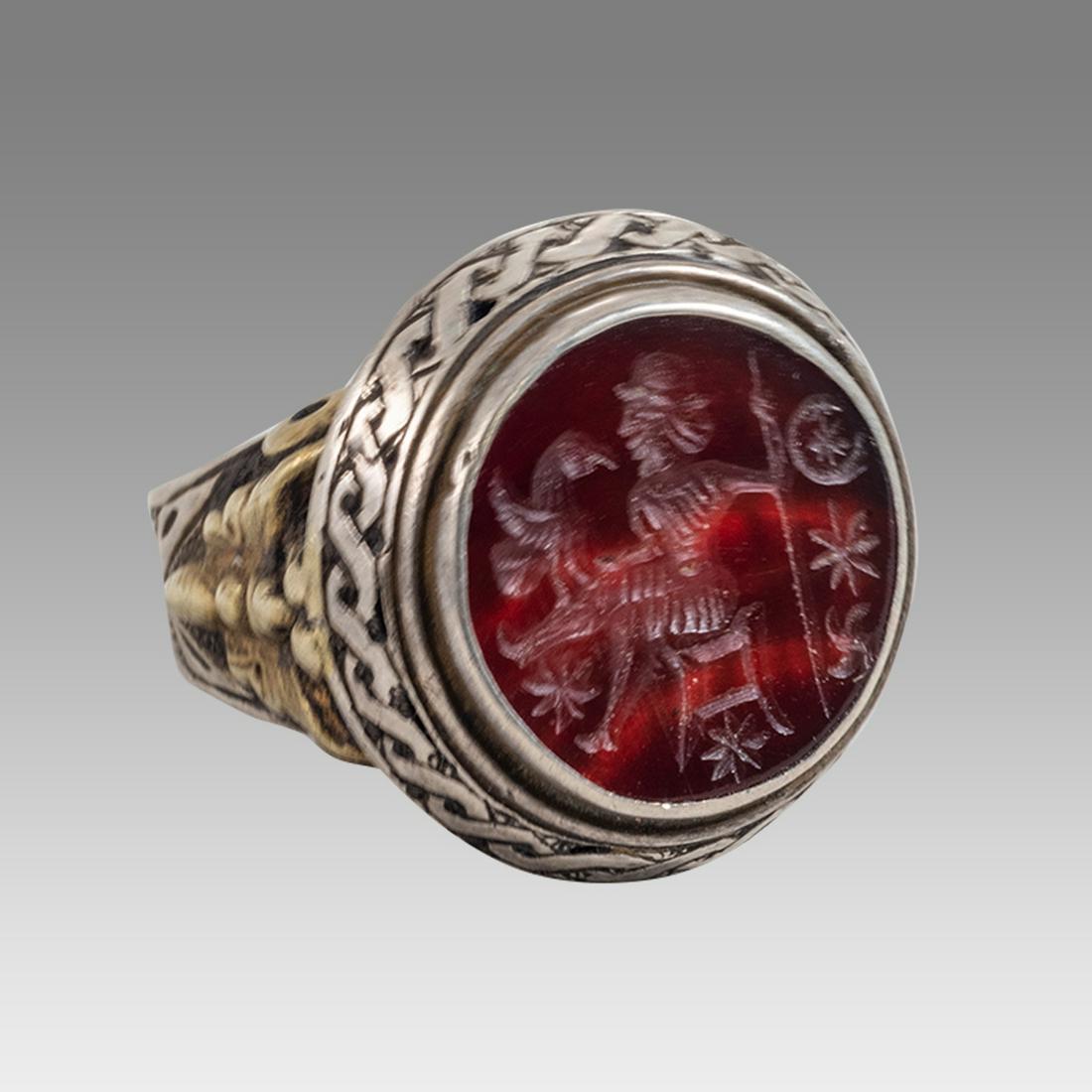 Persian Silver Ring with Agate Intaglio. (1 of 2)