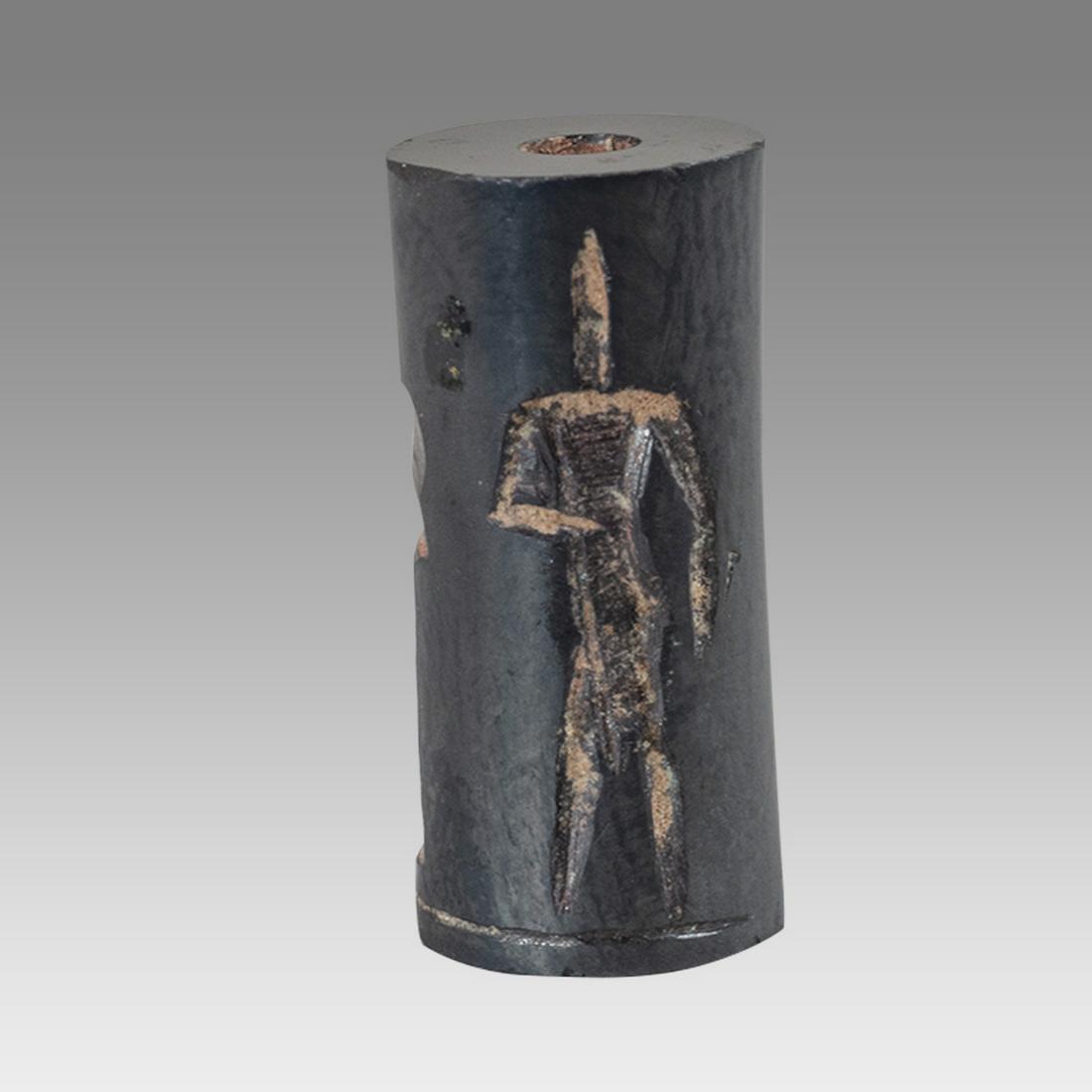 Ancient Mesopotamian Hematite Seal.: Ancient Mesopotamian Hematite Seal. Size 21 x 10 mm. A hematite stone cylinder seal, unfinished. Ex Private NYC Collection.