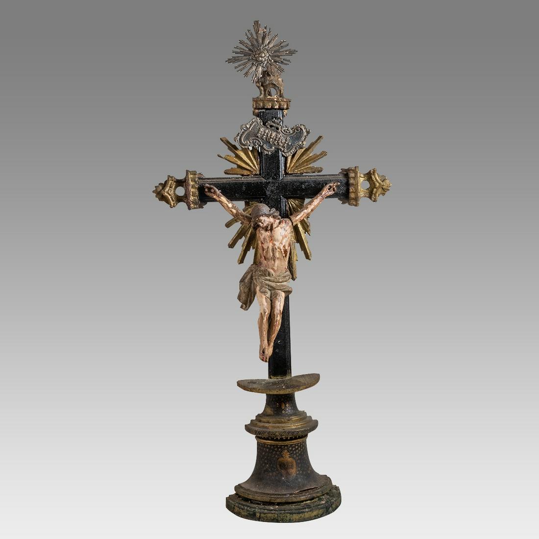 Antique European Polychrome Wood Crucifix. (1 of 3)