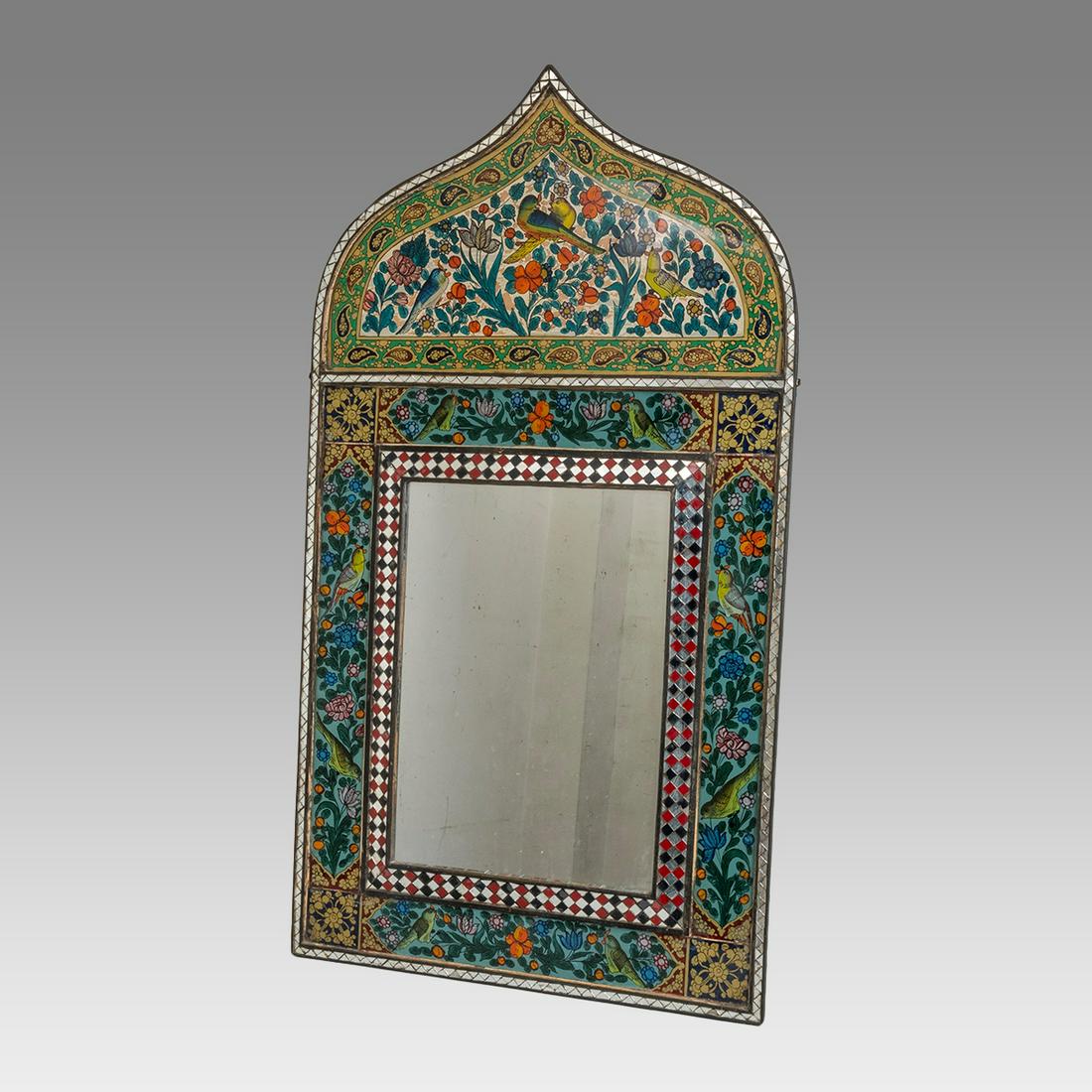 Large Persian,  Late Qajar Hand Painted Glass Mirror. (1 of 3)