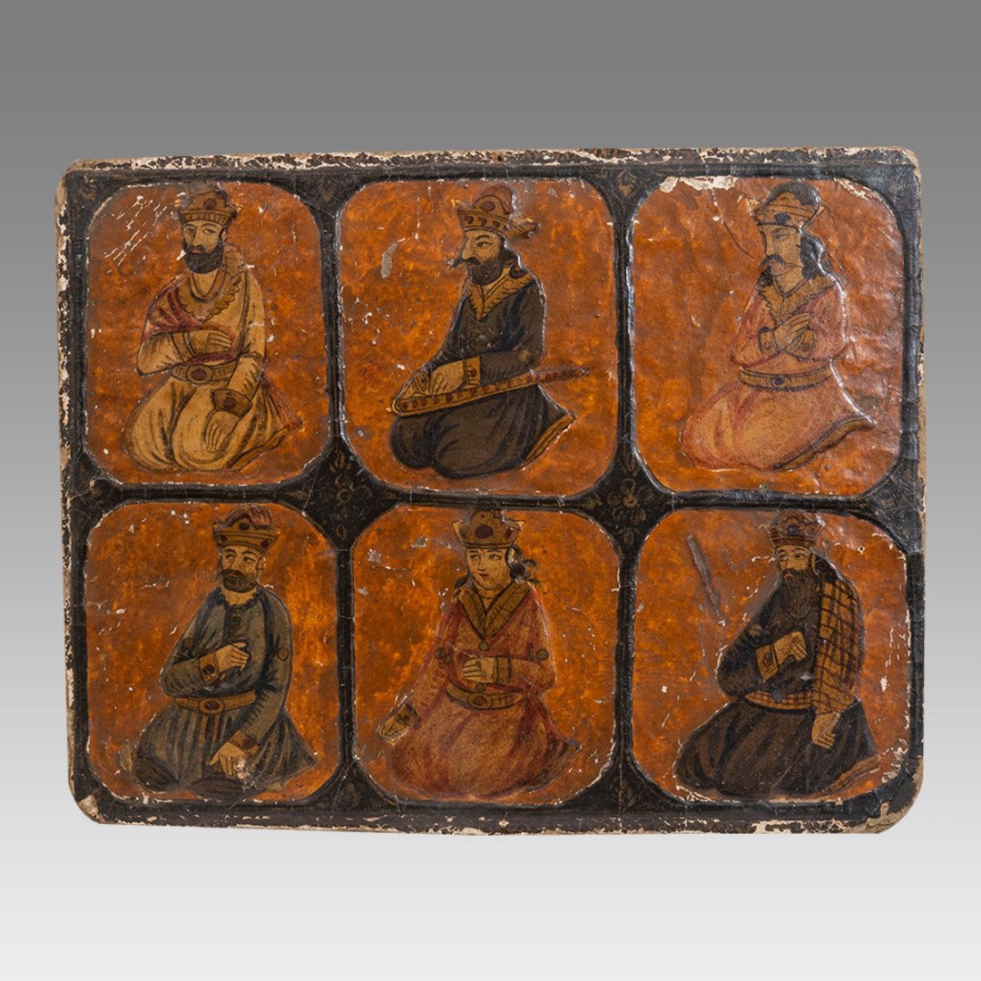 19th century Persian Qajar Papier Mache Panel with six Portraits. (1 of 1)