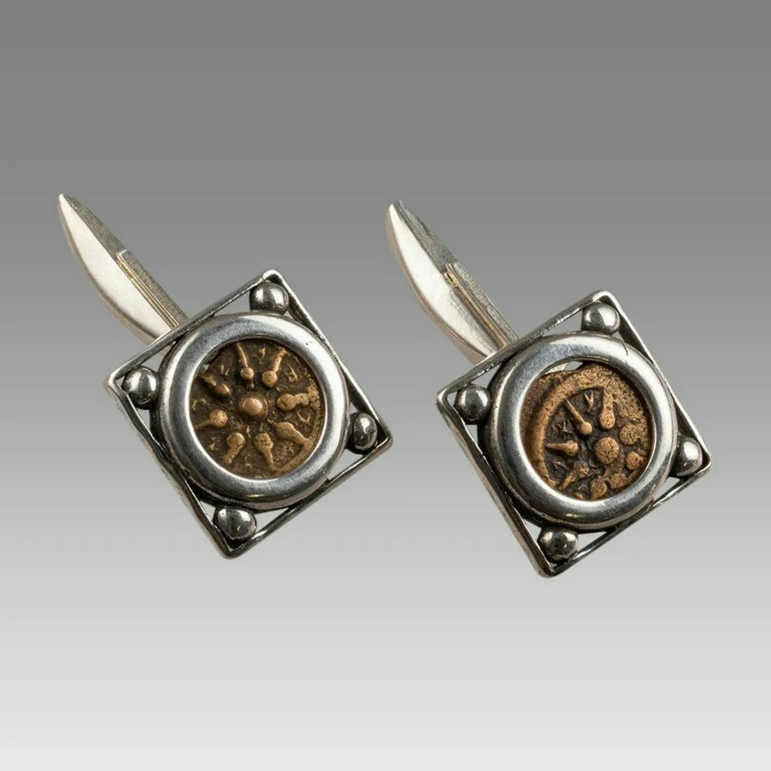 Authentic Widows mites biblical coins Circa 1st Century AD, Set in Cufflinks, (1 of 2)