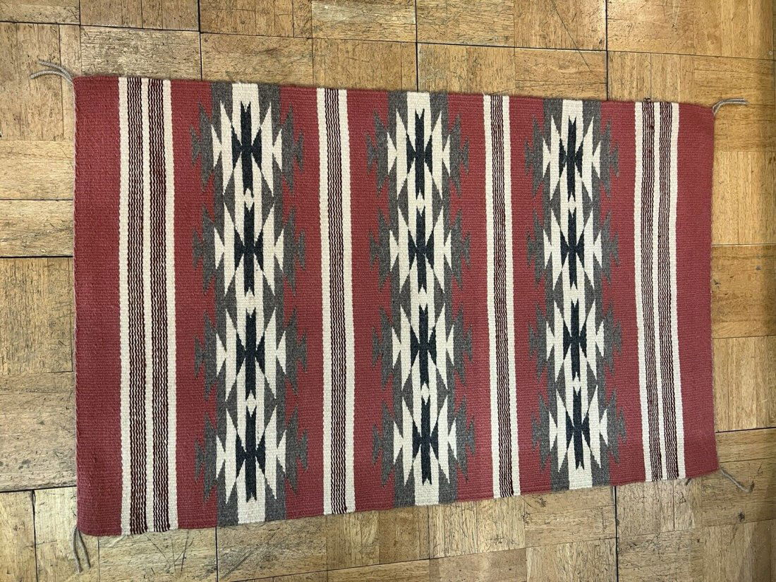 Navajo Rug. Geometric motif woven wide Ruins in Black, Red, Gray and cream. (1 of 3)