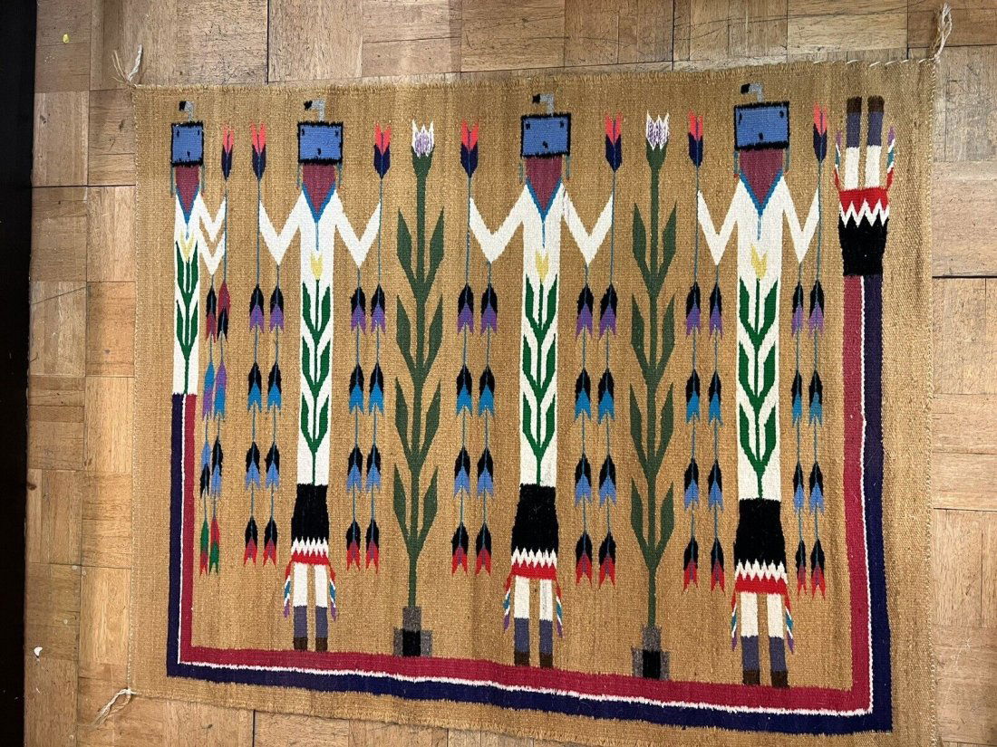Navajo Rug. Figural Hand woven Yei Blanket in Black, Red, blue and cream. (1 of 3)