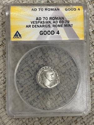Ancient Roman Silver Denarius Vespasian 79 AD. ANACS Certified. G condition. (1 of 2)