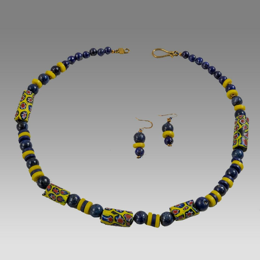 Islamic Mosaic, millefiori Glass and Lapis Bead Necklace and Earrings. (1 of 1)