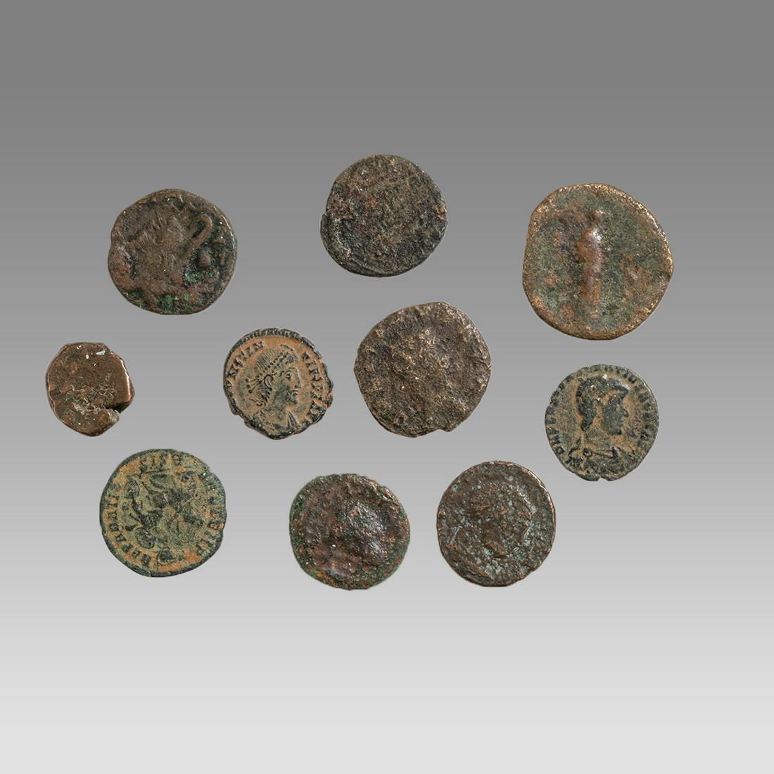 Lot of 10 Ancient Roman Bronze coins c.2nd-3rd century AD. (1 of 2)