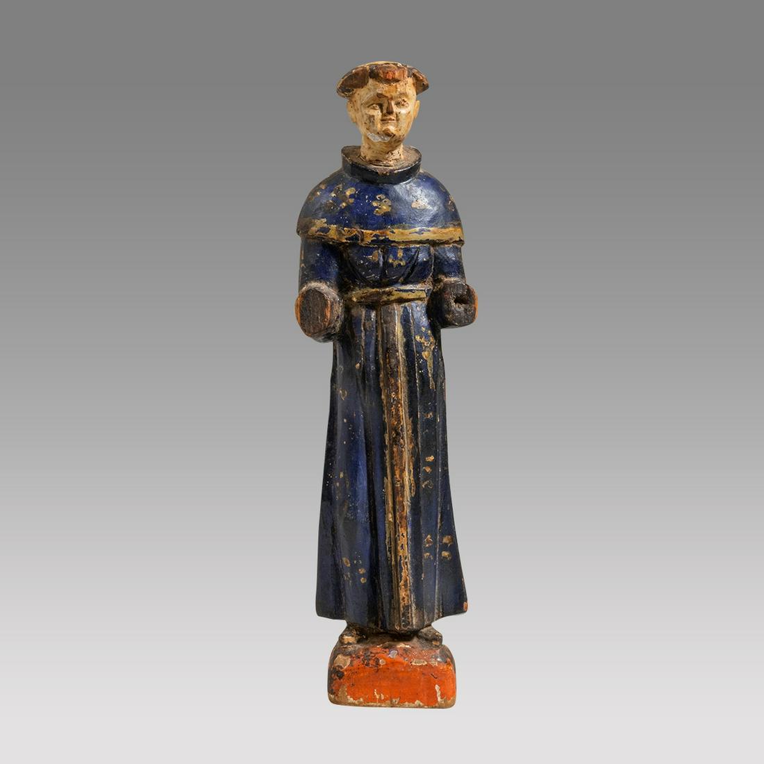 Antique Spanish Colonial Christian religious Polychrome wood figure. (1 of 2)