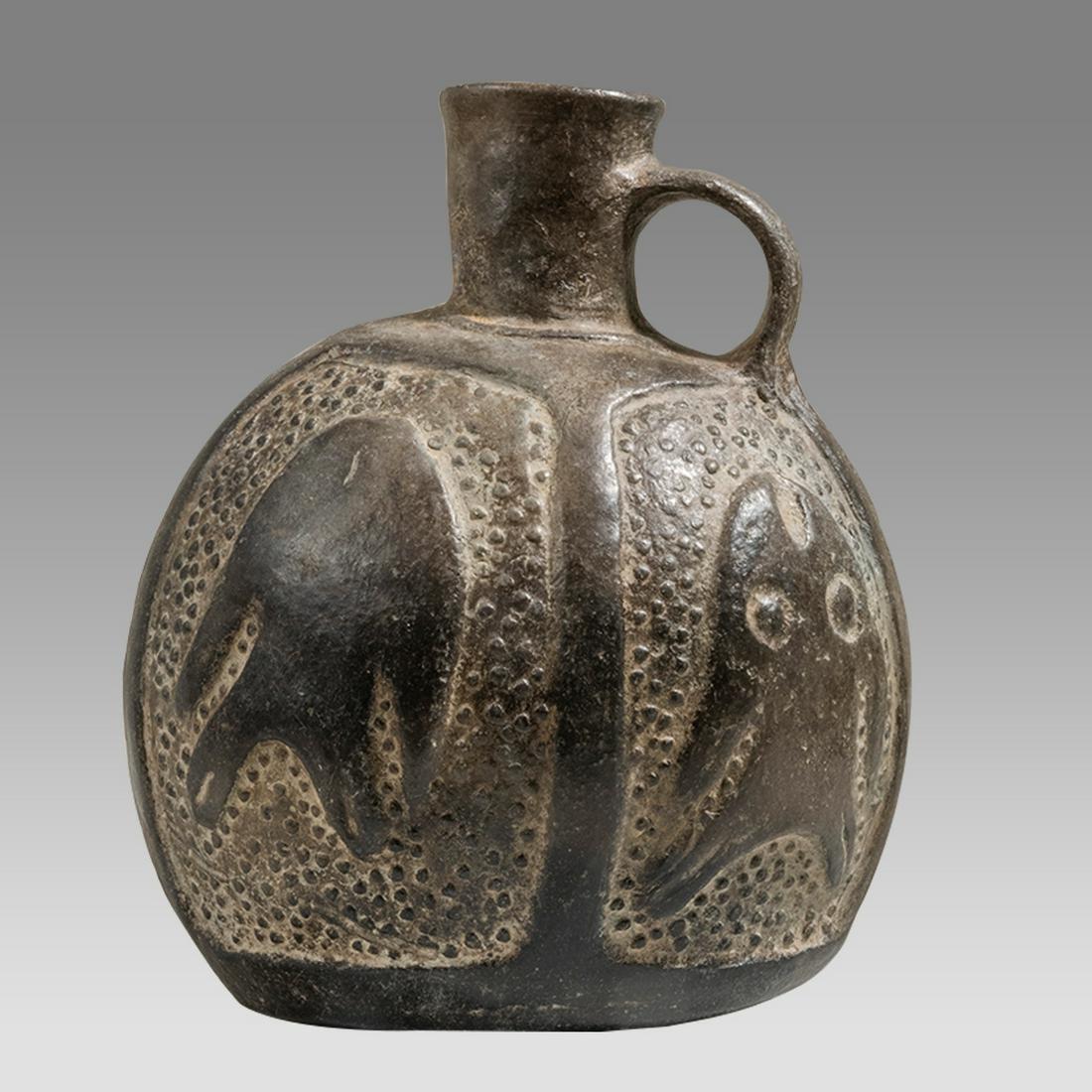 Ancient Pre-Columbian Chimu Blackware Relief Vessel with 4 Fish Ca. 800-1200 A.D. (1 of 3)
