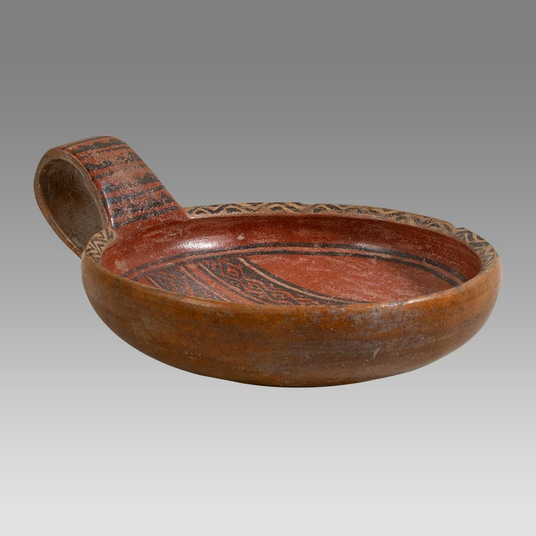 Ancient Pre-Columbian Ica-Inca Loop Handled Dish Ca. 1200-1500 A.D. (1 of 3)