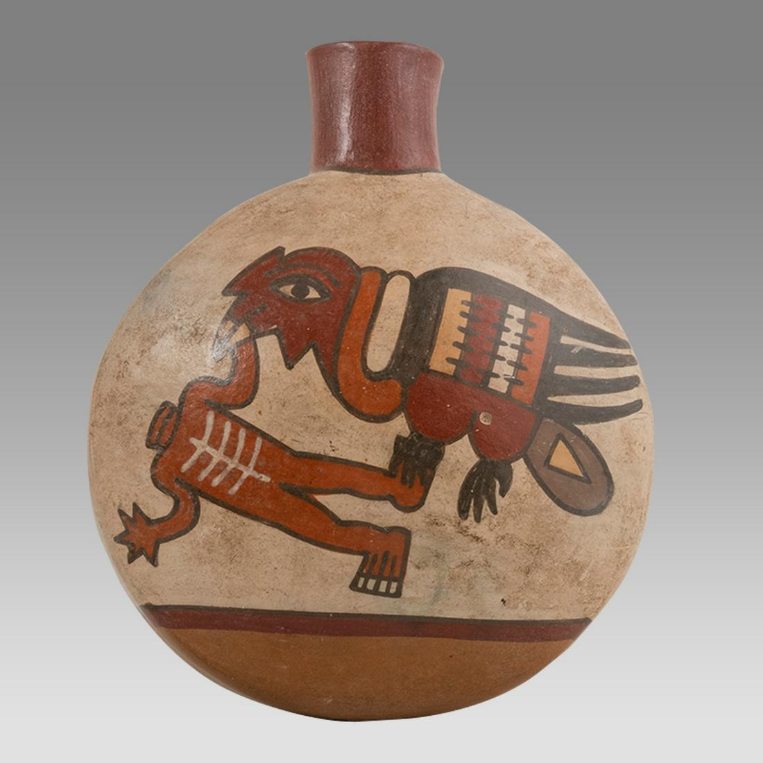 A Nazca-Huari Style Flask with Eagle and Deacapitated Body. Modern. (1 of 3)