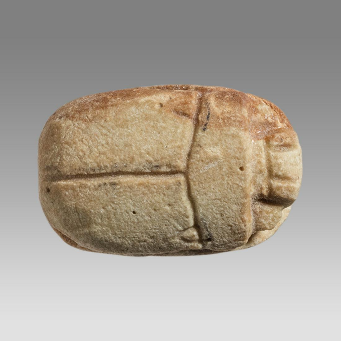 Ancient Egyptian Steatite stone Scarab c.1500-1100 BCE.: Ancient Egyptian Steatite stone Scarab c.1500-1100 BCE. Size 16 x 11 mm. Glazed steatite scarab New Kingdom with stealized beatle back. Provenance: Ex Secret Eyes Gallery New York 1970's-1980's.