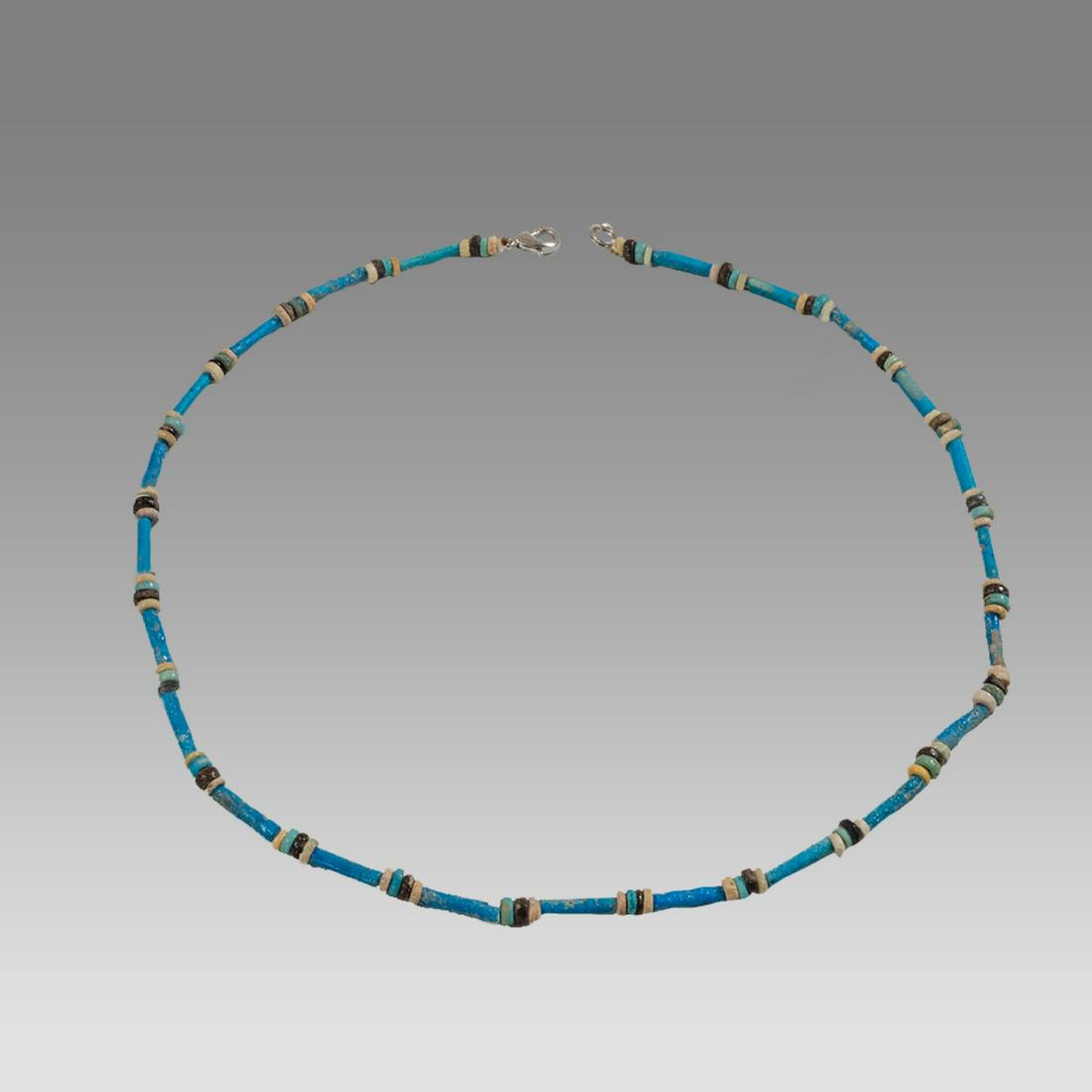 Ancient Egyptian Faience Bead Necklace c.300-50 BC.: Ancient Egyptian Faience Bead Necklace c.300-50 BC. Size 18 1/2 inches length. Great Looking single strand Faience Bead necklace. wearable. Provenance: Ex Secret Eyes Gallery New York 1970's-1980's