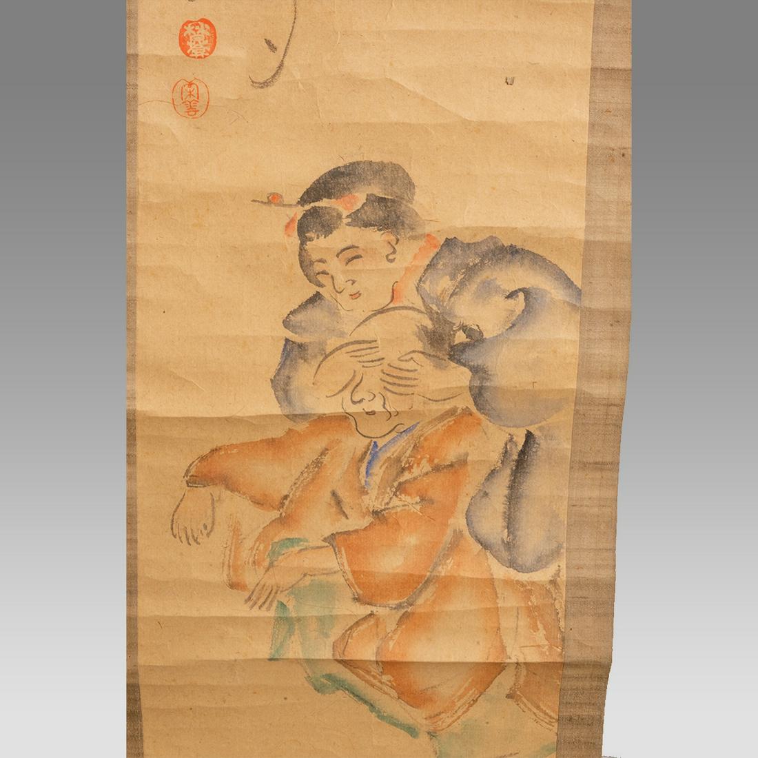 Antique Chinese scroll painting.: Antique Chinese scroll painting. Size 64 inches length x 10 inches wide. Private MD collection, ex Northern California estate, acquired ca. 1939