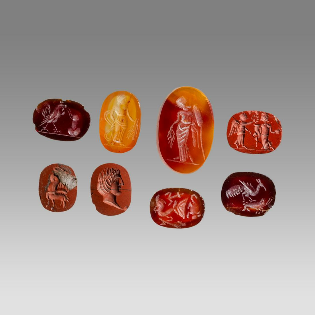 Lot of 8 Roman Style Agate Ingtaglio ring stone. (1 of 1)