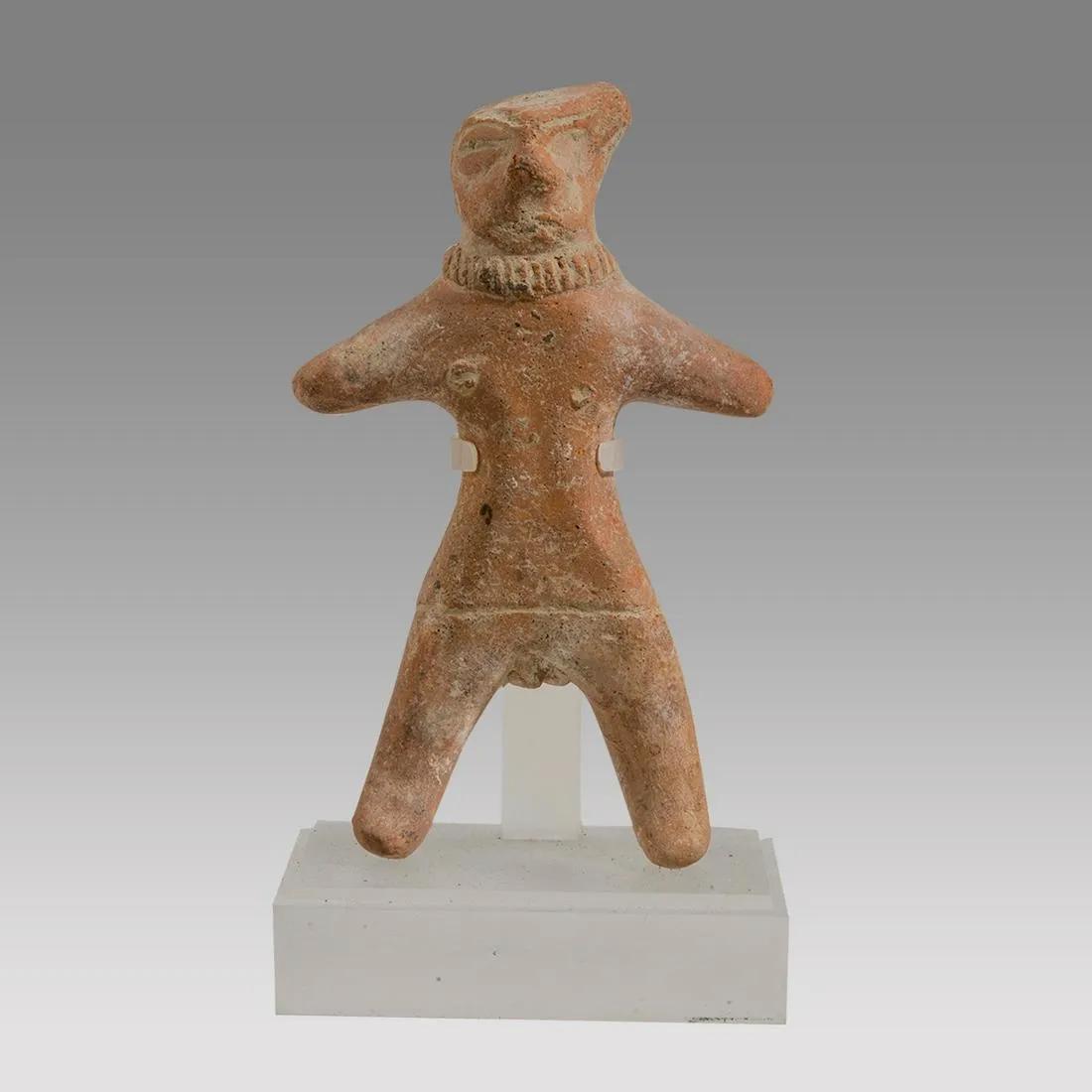ANCIENT Indus Valley Terracotta Erotic Male Figure c.2nd millennium B.C.: ANCIENT Indus Valley Terracotta Erotic Male Figure c.2nd millennium B.C. Size 4 1/2 inches high + stand. Fine molded red terracotta erotic male figure standing with hands and legs spread out. Rare typ